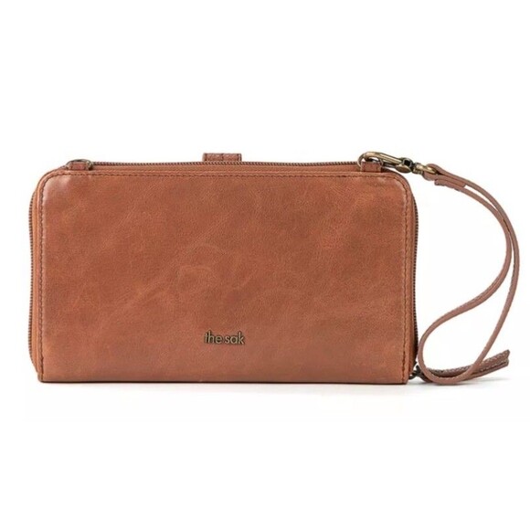 The Sak Iris Smartphone Leather Crossbody Wallet Vintage Brown Floral NWT New - Picture 5 of 16